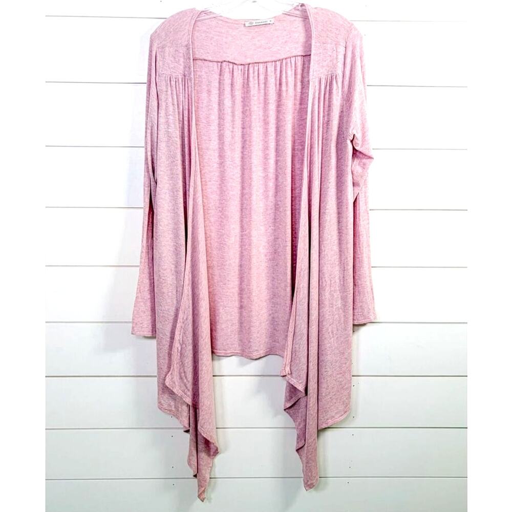 Veveret Women's Open Front Asymmetric Draped Knit Cardigan Pink Size Medium